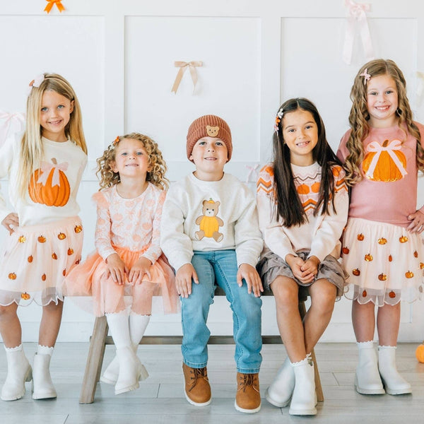 Sweet Wink Pumpkin Bow Trellis Long Sleeve Tutu Dress