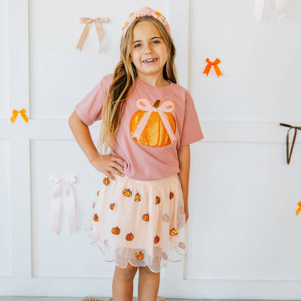 Sweet Wink Coquette Pumpkin Sequin Patch Short Sleeve T-Shirt