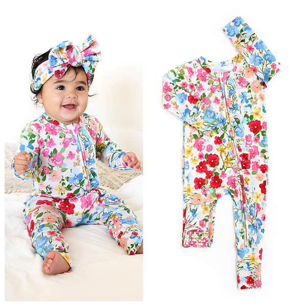 Gigi And Max Kaylee Ruffle Zip Bamboo One Piece Floral Baby Clothing
