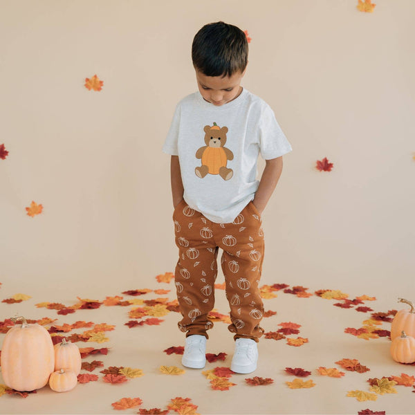 Sweet Wink Pumpkin Teddy Bear Patch Short Sleeve T-Shirt