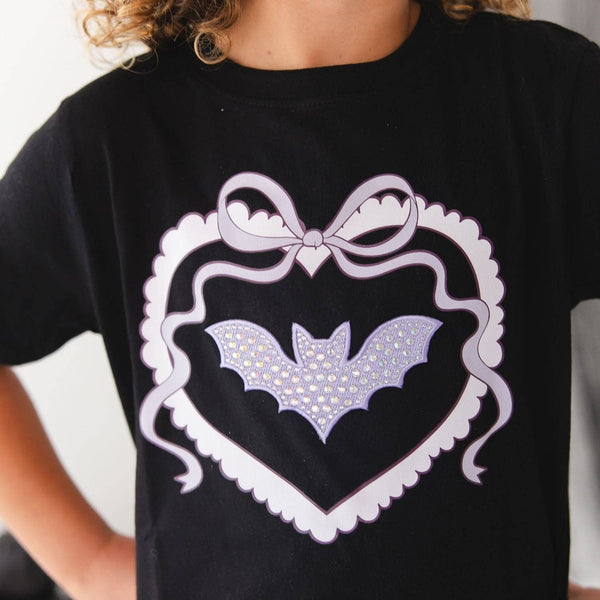 Sweet Wink Rhinestone Bat Patch Halloween Short Sleeve T-Shirt