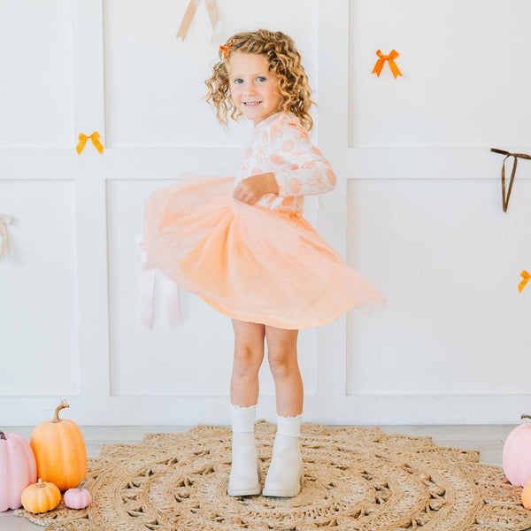 Sweet Wink Pumpkin Bow Trellis Long Sleeve Tutu Dress