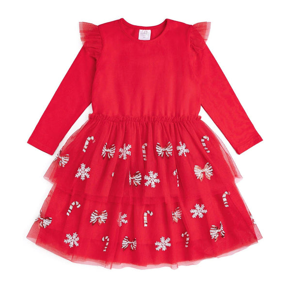 Sweet Wink Peppermint Swirl Sequin Christmas Long Sleeve Tutu Dress