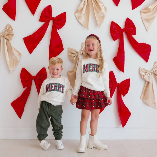 Sweet Wink Merry Tartan Patch Christmas Sweatshirt