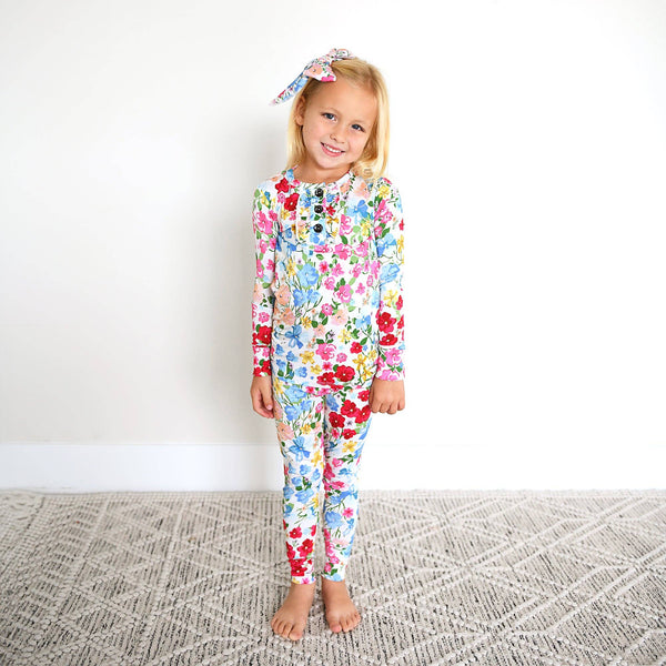 Gigi And Max Kaylee Ruffle Two Piece  Bamboo Floral Lounge Set Girls