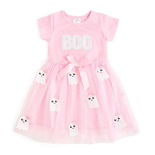 Sweet Wink Boo Sequin Patch Halloween Short Sleeve Tutu Dress