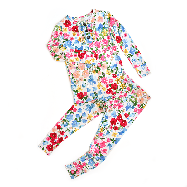 Gigi And Max Kaylee Ruffle Two Piece  Bamboo Floral Lounge Set Girls