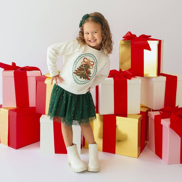Sweet Wink Sequin Christmas Tree Patch Sweatshirt