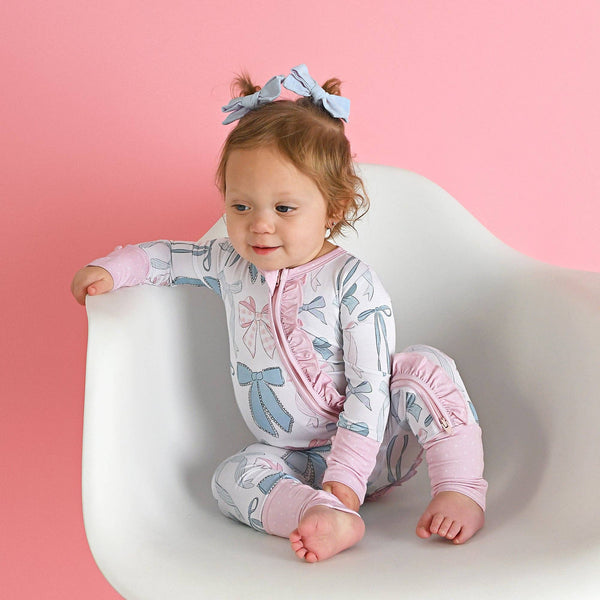 Gigi And Max Samantha Bows Ruffle Zip Bamboo Sleeplies Little Outfit