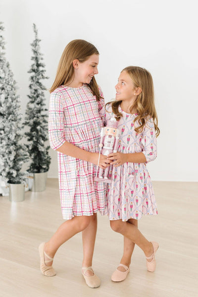 Mila Pink Nutcracker 3/4 Sleeve Pocket Twirl Dress