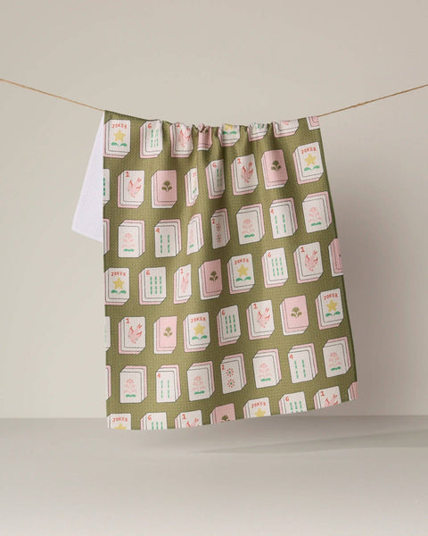 Geometry Flower Tiles Tea Towel - Mahjong