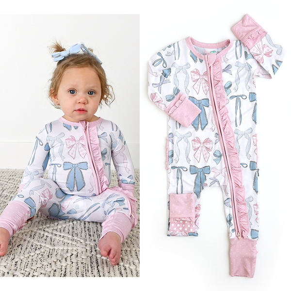 Gigi And Max Samantha Bows Ruffle Zip Bamboo Sleeplies Little Outfit