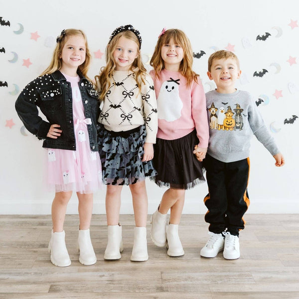 Sweet Wink Boo Sequin Patch Halloween Short Sleeve Tutu Dress