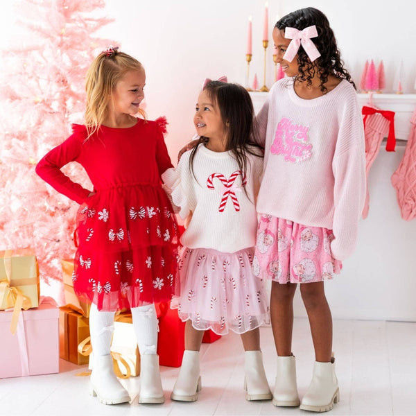 Sweet Wink Peppermint Swirl Sequin Christmas Long Sleeve Tutu Dress