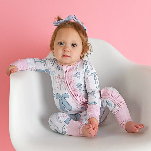 Gigi And Max Samantha Bows Ruffle Zip Bamboo Sleeplies Little Outfit