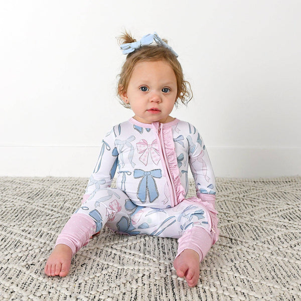 Gigi And Max Samantha Bows Ruffle Zip Bamboo Sleeplies Little Outfit