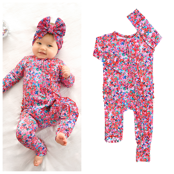 Gigi And Max Juliette Ruffle Zip Valentines Day Bamboo Baby One Piece