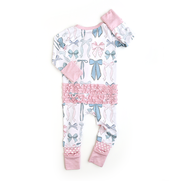 Gigi And Max Samantha Bows Ruffle Zip Bamboo Sleeplies Little Outfit
