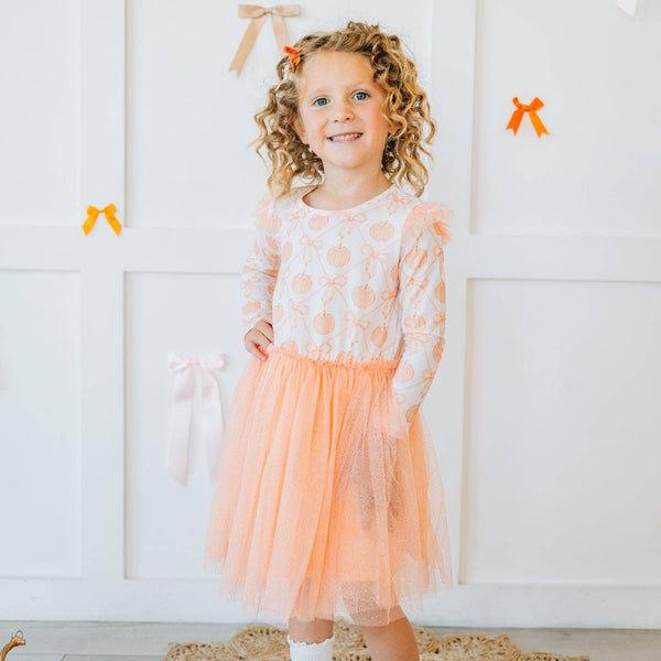 Sweet Wink Pumpkin Bow Trellis Long Sleeve Tutu Dress