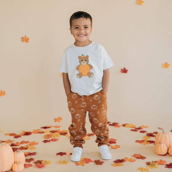 Sweet Wink Pumpkin Teddy Bear Patch Short Sleeve T-Shirt