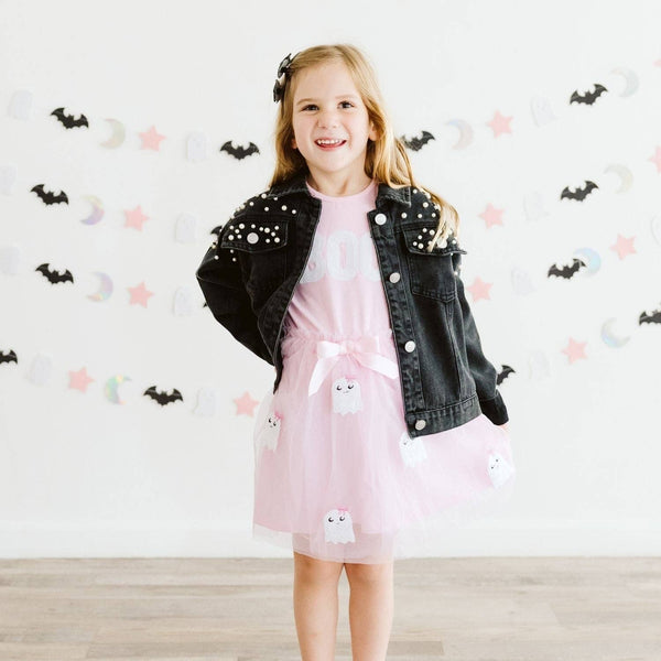 Sweet Wink Boo Sequin Patch Halloween Short Sleeve Tutu Dress