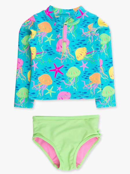 Ruffle Long Sleeve Zipper Rash Guard 2 Piece Neon Jelly Time