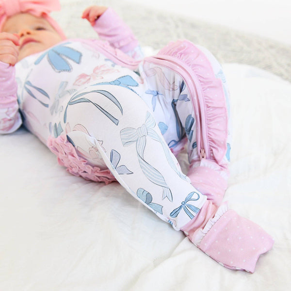 Gigi And Max Samantha Bows Ruffle Zip Bamboo Sleeplies Little Outfit