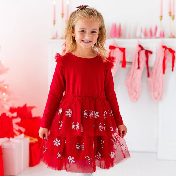 Sweet Wink Peppermint Swirl Sequin Christmas Long Sleeve Tutu Dress