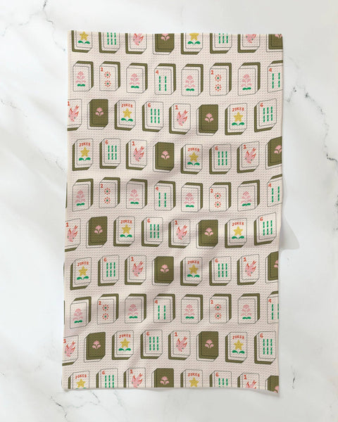 Geometry Flower Tiles Tea Towel - Mahjong