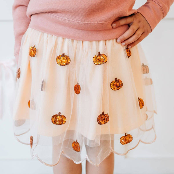 Sweet Wink Pumpkin Sequin Scallop Tutu Skirt - Kids Clothing