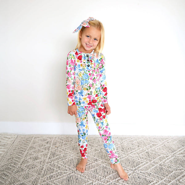 Gigi And Max Kaylee Ruffle Two Piece  Bamboo Floral Lounge Set Girls