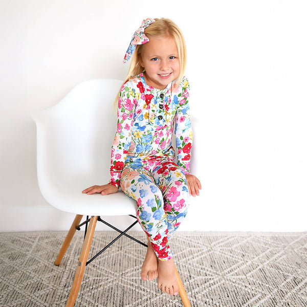 Gigi And Max Kaylee Ruffle Two Piece  Bamboo Floral Lounge Set Girls