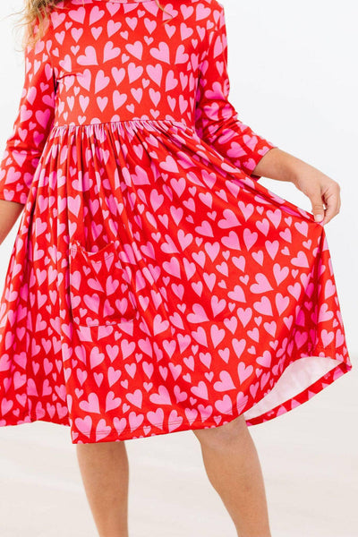 Mila Hearts & Hugs 3/4 Sleeve Pocket Twirl Dress