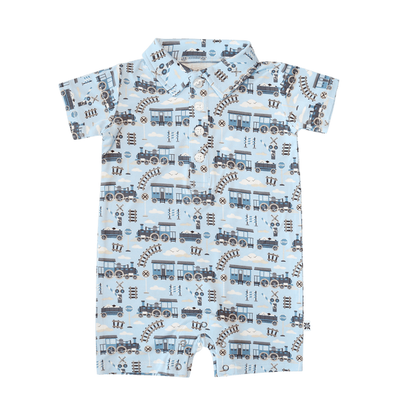 Sweet Bamboo Polo Romper - Choo Choo
