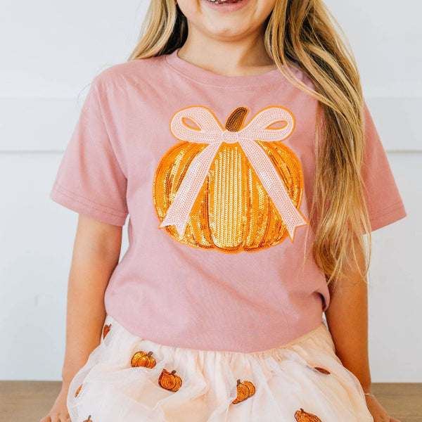 Sweet Wink Coquette Pumpkin Sequin Patch Short Sleeve T-Shirt