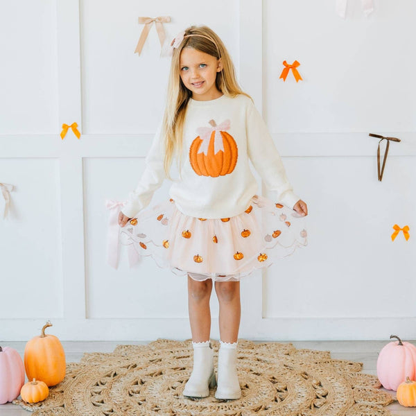 Sweet Wink Pumpkin Sequin Scallop Tutu Skirt - Kids Clothing