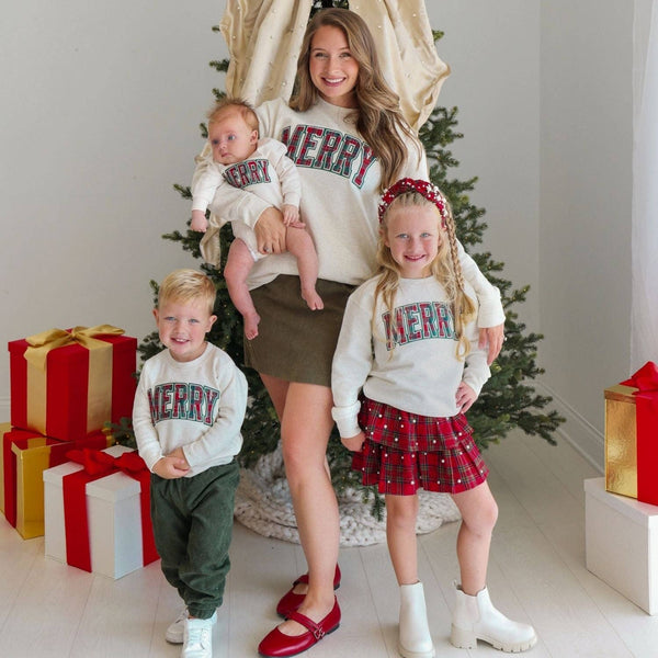 Sweet Wink Merry Tartan Patch Christmas Sweatshirt