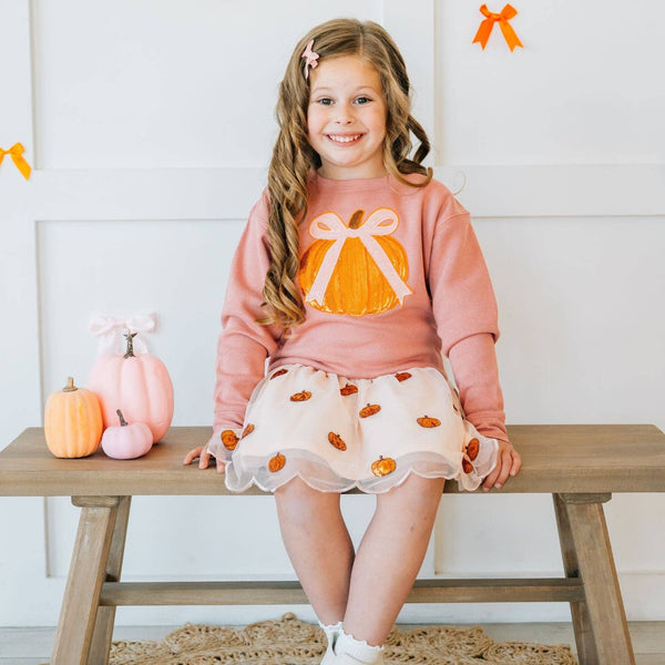 Sweet Wink Pumpkin Sequin Scallop Tutu Skirt - Kids Clothing