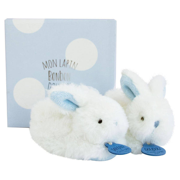 Doudou Blue Bunny Booties with Rattle - Size 0/6 months