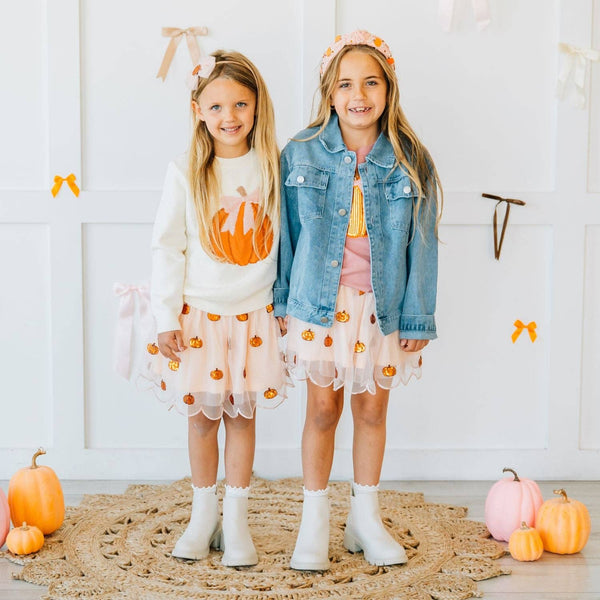 Sweet Wink Pumpkin Sequin Scallop Tutu Skirt - Kids Clothing