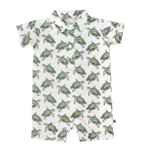 Sweet Bamboo Polo Romper - Sweet Sea Turtle