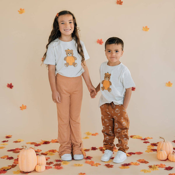 Sweet Wink Pumpkin Teddy Bear Patch Short Sleeve T-Shirt