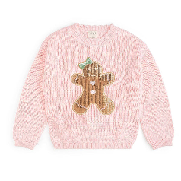 Sweet Wink Gingerbread Sequin Patch Christmas Sweater