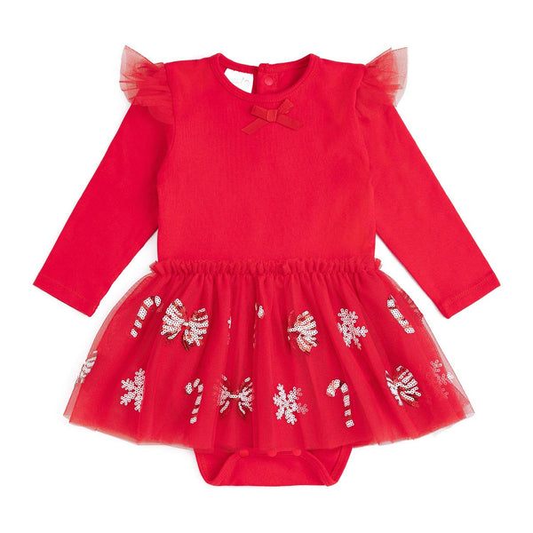 Sweet Wink Peppermint Swirl Christmas Long Sleeve Tutu Bodysuit