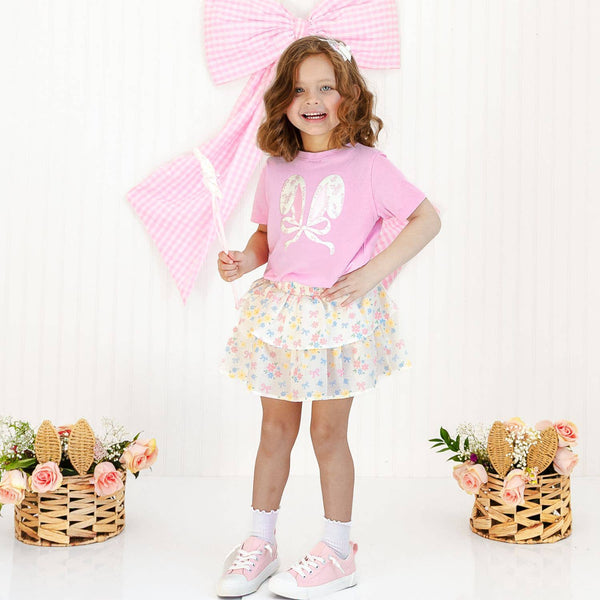 Sweet Wink Lace Bunny Bow Patch Easter Short Sleeve T-Shirt