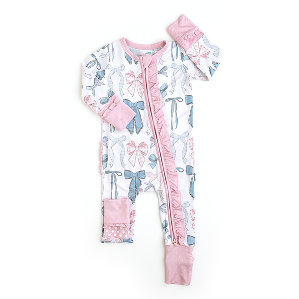 Gigi And Max Samantha Bows Ruffle Zip Bamboo Sleeplies Little Outfit