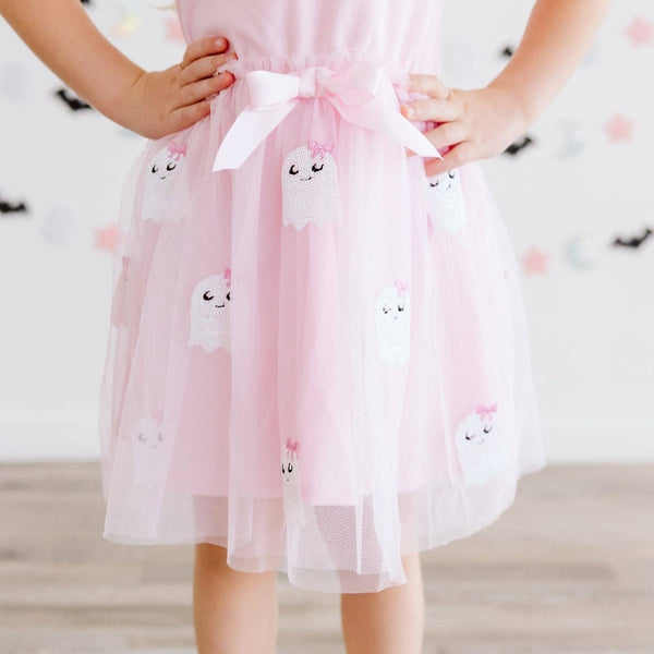 Sweet Wink Boo Sequin Patch Halloween Short Sleeve Tutu Dress