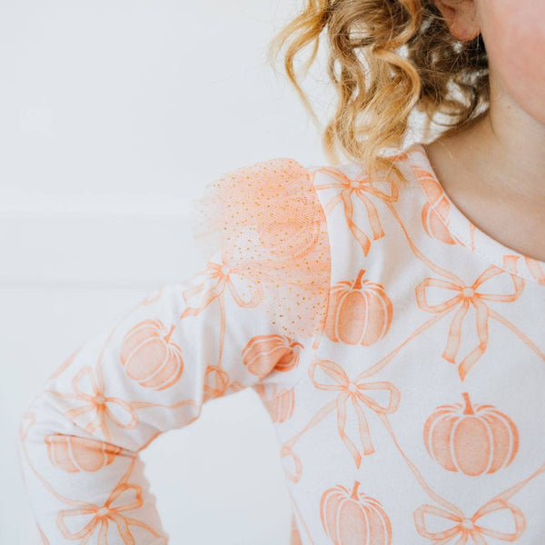 Sweet Wink Pumpkin Bow Trellis Long Sleeve Tutu Dress