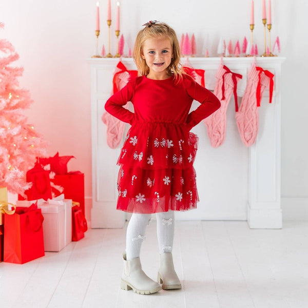 Sweet Wink Peppermint Swirl Sequin Christmas Long Sleeve Tutu Dress