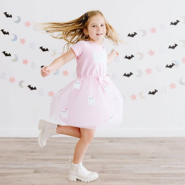 Sweet Wink Boo Sequin Patch Halloween Short Sleeve Tutu Dress